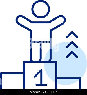 Personne avec les bras levés sur le podium célébrant la victoire et la croissance personnelle. Icône de contour pixel Perfect, modifiable Illustration de Vecteur