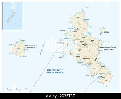 Carte vectorielle de l'île de la Grande barrière, Aotea, Nouvelle-Zélande Banque D'Images