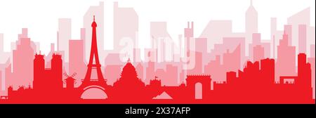 Affiche rouge panoramique de la ville de PARIS, FRANCE Illustration de Vecteur