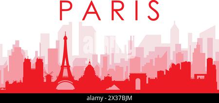 Affiche rouge panoramique de la ville de PARIS, FRANCE Illustration de Vecteur