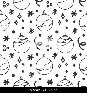 Modèle sans couture de boules de Noël. Style ligne simple. Esquisse. Illustration vectorielle. Pour invitation, carte de voeux, textile, emballage. Banque D'Images