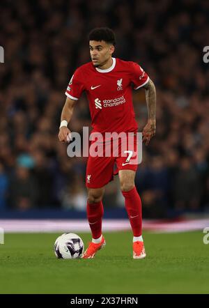 Liverpool, Royaume-Uni. 24 avril 2024. Luis Diaz de Liverpool lors du match de premier League à Goodison Park, Liverpool. Le crédit photo devrait se lire : Cameron Smith/Sportimage crédit : Sportimage Ltd/Alamy Live News Banque D'Images