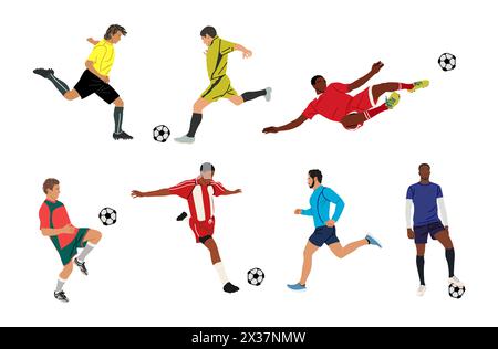 Ensemble de différents joueurs de football hommes de sport. Illustration de Vecteur