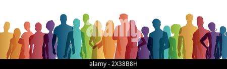 Groupe de silhouette diverse personnes vue de face. Dons de charité et bénévolat. Community.NGO.Aid. À but non lucratif. Soutien et assistance.diversité Illustration de Vecteur