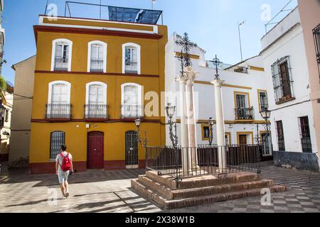 Séville : quartier Santa Cruz, Plaza de las 3 Cruces Banque D'Images