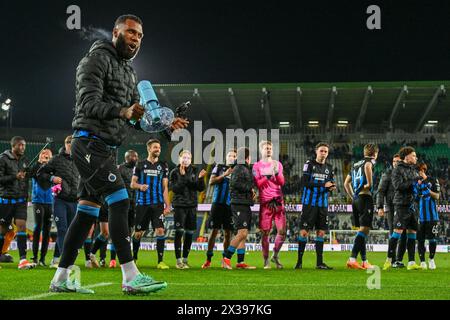 Igor Thiago (99 ans) du Club Brugge célèbre après avoir remporté le Jupiler Pro League saison 2023 - 2024 jour 5 dans le match des Champions Play-off entre le Club Brugge KV et le KRC Genk le 24 avril 2024 à Brugge, Belgique. (Photo de David Catry / Isosport) Banque D'Images