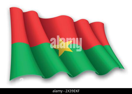 Drapeau agitant réaliste du Burkina Faso isolé sur fond blanc Illustration de Vecteur