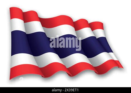 Drapeau agitant réaliste de la Thaïlande isolé sur fond blanc Illustration de Vecteur