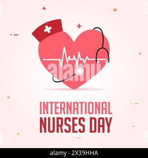 Modèle de concept de Journée internationale des infirmières avec stéthoscope de casquette typographie et coeur Illustration de Vecteur