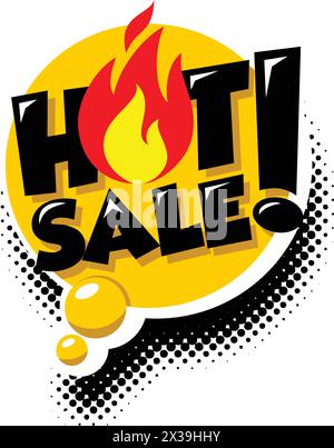 Autocollant de vente chaude dans un style comique. Symbole de vecteur de vente chaud sur fond transparent Illustration de Vecteur