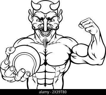 Sports Tennis diable Mascot Holding Ball Illustration de Vecteur