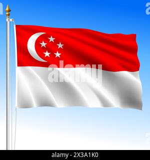 Drapeau officiel de Singapour ondulant, pays asiatique, illustration vectorielle Illustration de Vecteur