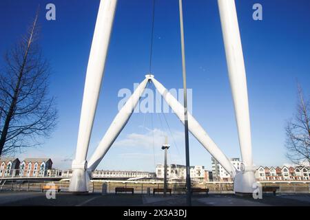 Passerelle sur la rivière Usk à Newport, Gwent Banque D'Images