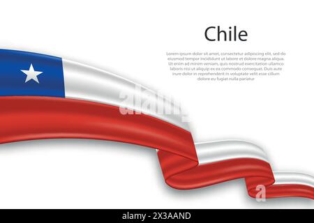 Élégant drapeau de représentation abstraite ondulée du Chili, coulant sur un fond blanc avec un texte de substitution Illustration de Vecteur