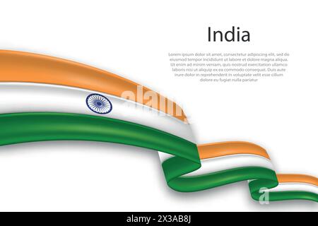 Élégant drapeau de représentation abstraite ondulée de l'Inde, coulant sur un fond blanc avec un texte d'espace réservé Illustration de Vecteur