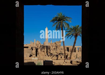 Les obélisques de la reine égyptienne Hatshepsout et du pharao Thoutmôsis Ier au temple de Karnak à Louxor, en Égypte Banque D'Images