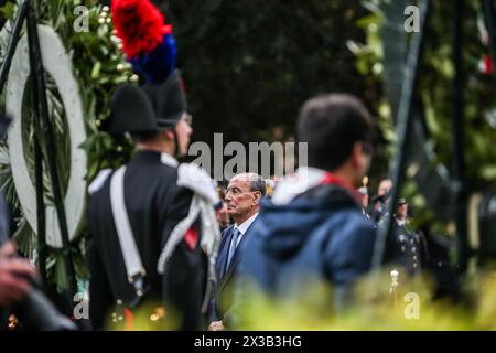 Palerme, Italie. 25 avril 2024. Renato Schifani, président de la Sicile, lors de la célébration de la Journée de la libération à Palerme. (Photo d'Antonio Melita/Pacific Press) crédit : Pacific Press Media production Corp./Alamy Live News Banque D'Images