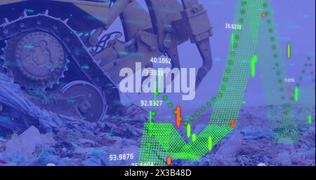 Image des statistiques enregistrées au-dessus d'une excavatrice dans un site d'élimination des ordures Banque D'Images