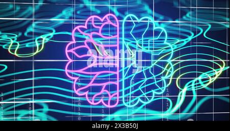 Image du traitement des données ai sur des lignes brillantes bleues sur fond sombre Banque D'Images