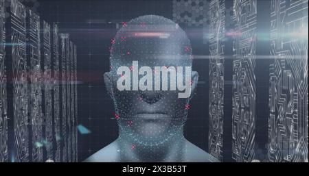 Image de la tête humaine brillante avec le traitement de données d'interface numérique Banque D'Images