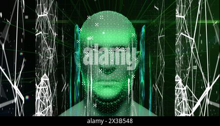 Image de la tête humaine brillante avec le traitement de données d'interface numérique Banque D'Images