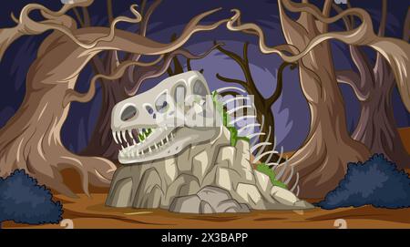 Illustration vectorielle d'un squelette de dinosaure dans les bois Illustration de Vecteur