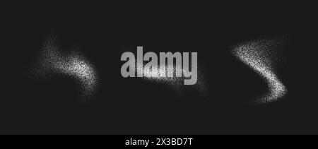 Kit éclaboussures de poudre blanche. Collecte de granulés éclaboussés de sel, de sucre ou de farine. Grunge stipple poudre pulvérisée taches, points et morceaux. Couche texturée de neige, de poussière ou de sable. Arrière-plan granuleux vectoriel Illustration de Vecteur