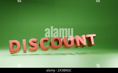 Illustration 3D du texte de remise sur fond vert avec réflexion Banque D'Images