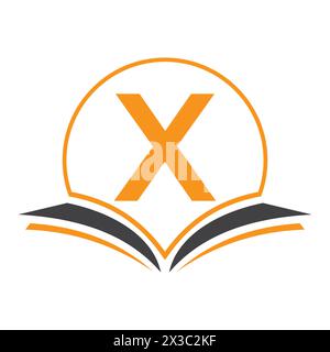 Logo Monogram Education sur Letter X concept avec icône Livre ouvert Illustration de Vecteur