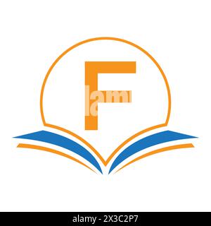 Logo Monogram Education sur la lettre F concept avec icône Livre ouvert Illustration de Vecteur