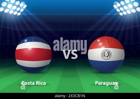 Costa Rica vs Paraguay. Tournoi de football américain 2024, modèle graphique de diffusion du tableau de bord de football Illustration de Vecteur