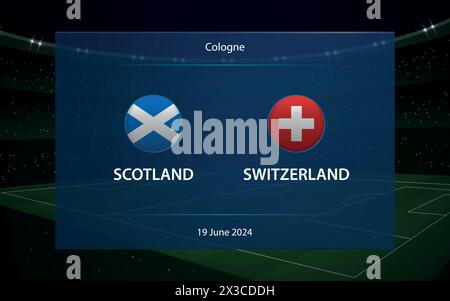 Écosse vs Suisse. Tournoi de football Europe 2024, modèle graphique de diffusion du tableau de bord du football Illustration de Vecteur