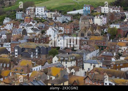 Vue de la vieille ville de Hastings depuis East Hill Sussex Banque D'Images