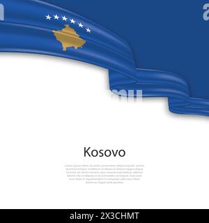 Agitant le ruban avec le drapeau du Kosovo. Modèle pour la conception d'affiche de jour de l'indépendance Illustration de Vecteur