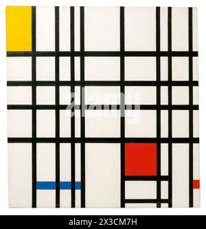 Piet Mondrian, composition avec jaune, bleu et rouge, peinture abstraite à l'huile sur toile, 1937-1942 Banque D'Images