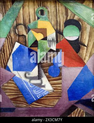 Juan gris, bouteille de rhum et journal, peinture abstraite à l'huile sur toile, 1913-1914 Banque D'Images