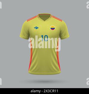 Maillot de football réaliste 3d équipe nationale de Colombie, modèle de maillot pour kit de football 2024 Illustration de Vecteur