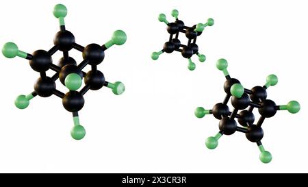 Rendu 3d de la molécule Octafluorocubane ou perfluorocubane, molécule en forme de cube peut contenir un seul électron Banque D'Images