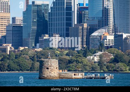 Fort Denison, ancien site pénitentiaire est une île classée au patrimoine dans le parc national du port de Sydney, il a également servi d'installation de défense, Sydney CBD Banque D'Images