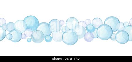 Bulles bleues. Bordure sans couture à pois. Forme géométrique simple dans une couleur pastel douce. Style minimaliste créatif. Cercles délicats, doodle rond Banque D'Images