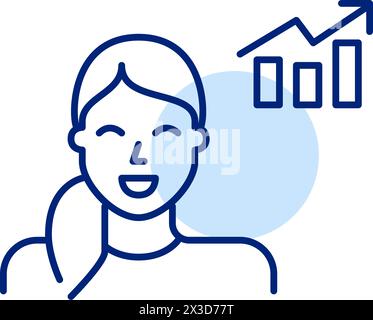 Femme et graphique à barres avec tendance positive. Croissance personnelle et professionnelle, stratégie de réussite. Icône vectorielle Pixel Perfect Illustration de Vecteur