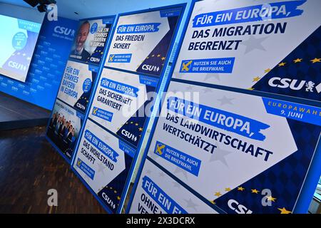 Vorstellung der CSU Kampagne zur Europawahl. Wahlplakate der CSU zur Europawahl AM 9.Juni 2024. *** Présentation de la campagne de la CSU pour les élections européennes affiches électorales de la CSU pour les élections européennes du 9 juin 2024 Banque D'Images