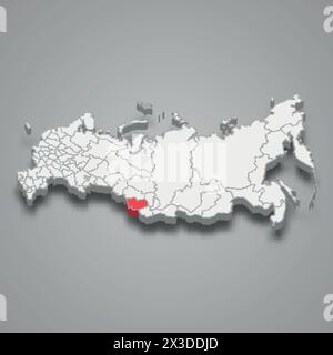 Région du Krai de l'Altaï mise en évidence en rouge sur une carte 3D de Russie grise Illustration de Vecteur