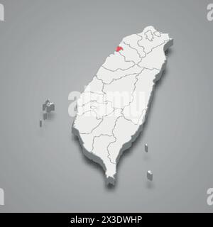 Division de la ville de Hsinchu mise en évidence en rouge sur une carte 3D grise de Taiwan Illustration de Vecteur