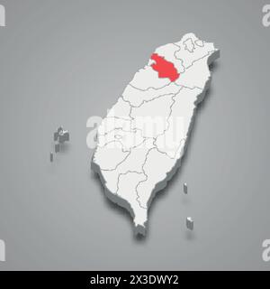 Division du comté de Hsinchu mise en évidence en rouge sur une carte 3D grise de Taiwan Illustration de Vecteur