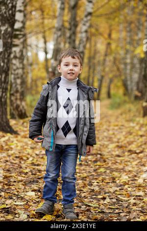 Portrait de petit garçon dans le parc d'automne jaune. Banque D'Images