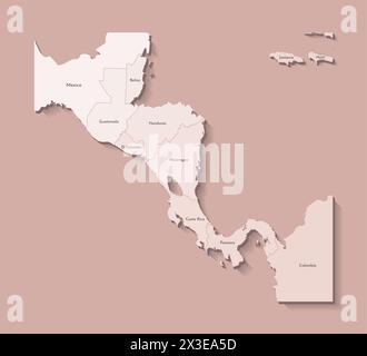 Illustration vectorielle avec des terres d'Amérique centrale avec des frontières de pays et des noms d'états. Carte politique en couleurs brunes avec des régions. Backgro beige Illustration de Vecteur