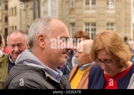 Vigo, 26 avril 2024. La présidente du PSdeG, Carmela Silva, s’est adressée aujourd’hui au PP pour leur demander de « stopper cette dérive antidémocratique » des « canulars, menaces, calomnies, délégitimation des gouvernements de progrès et déshumanisation de l’adversaire politique. Accompagné du maire de Vigo, Abel Caballero, de la députée régionale et conseillère Elena Espinosa, du secrétaire provincial David Regades et de nombreux responsables publics et organiques et sympathisants socialistes. Silva a souligné que les socialistes galiciens se rendront demain à Madrid pour participer au Comité exécutif fédéral. Banque D'Images