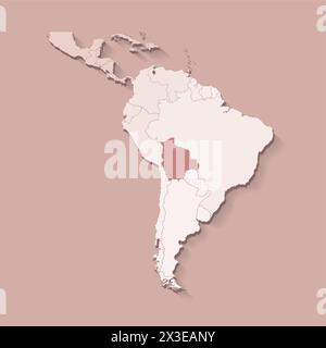 Illustration vectorielle avec la terre de l'Amérique du Sud avec les frontières des états et marqué pays Bolivie. Carte politique en couleurs brunes avec des régions. Dos beige Illustration de Vecteur