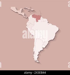 Illustration vectorielle avec la terre de l'Amérique du Sud avec les frontières des états et pays marqué Venezuela. Carte politique en couleurs brunes avec des régions. bac beige Illustration de Vecteur